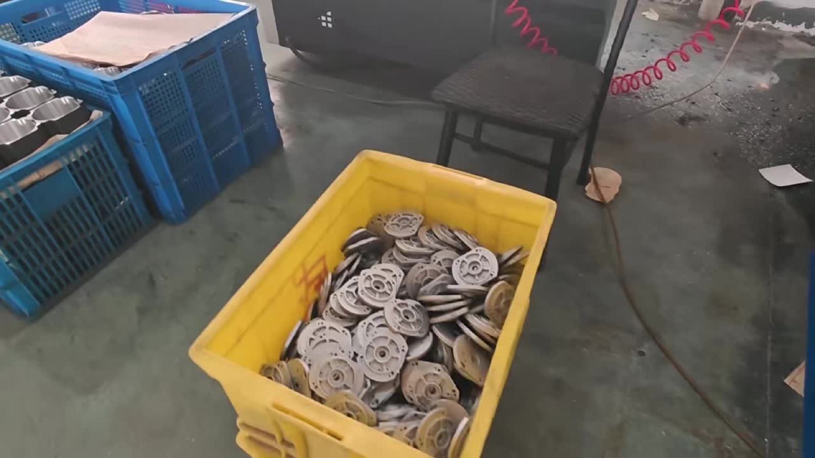 Bin of motor stator laminations