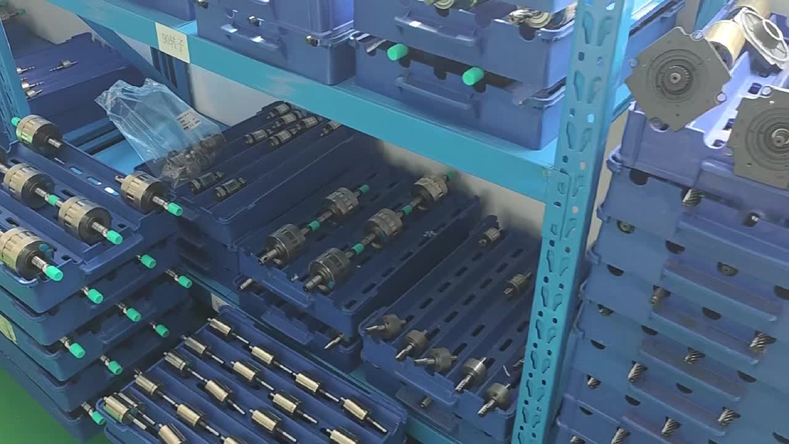 Stacked rotor sub-assemblies on production racks